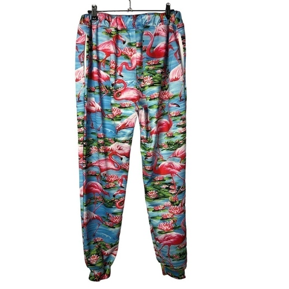 Boutique Blue Tropical Flamingo Jogger Pants L - Picture 1 of 3